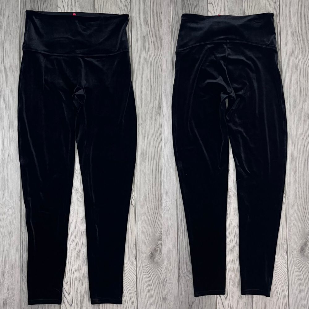 SPANX Women Black Velvet Pull On Seamless Ankle High Rise Leggings Contemporary